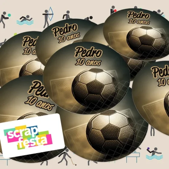 Adesivo 5 cm Redondo Personalizado Festa Futebol Vintage
