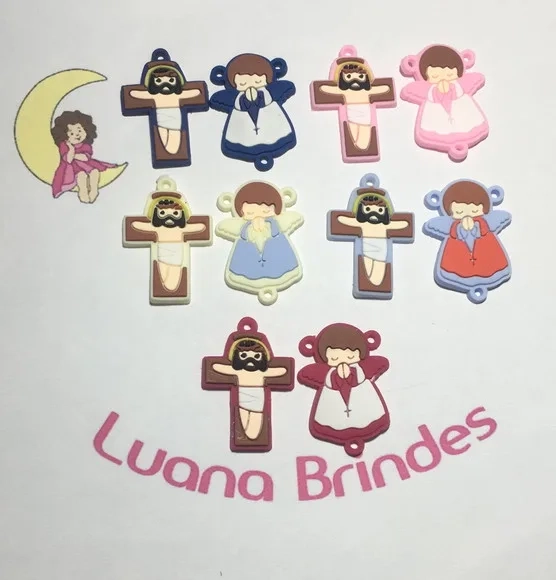 Pingente Anjo e Crucifixo Infantil Creme Pct C/3kits