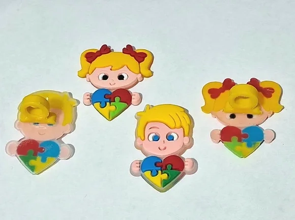 Ponteira P/lápis Menina e Menino com Símbolo Autismo 6 Peças