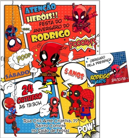 CONVITE DIGITAL C/TAG Homem Aranha e DeadpoolBaby Gibi