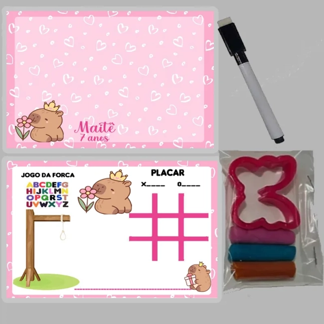 KIT Lousa Magica +massinha de modelar personalizada da Capivara Fazemos todos os temas