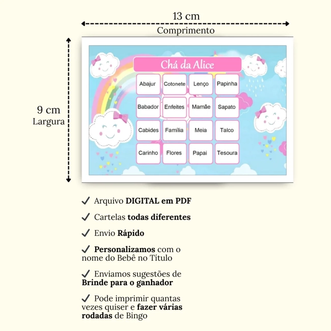 Bingo Chá de Bebê Menina Pdf Para Imprimir