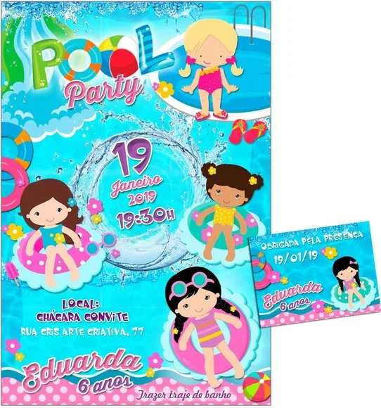 CONVITE DIGITAL C/TAG Pool Party Menina