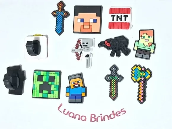 Pins para Cadarço Minecraft Emborrachado Pacote C/10 Unidade