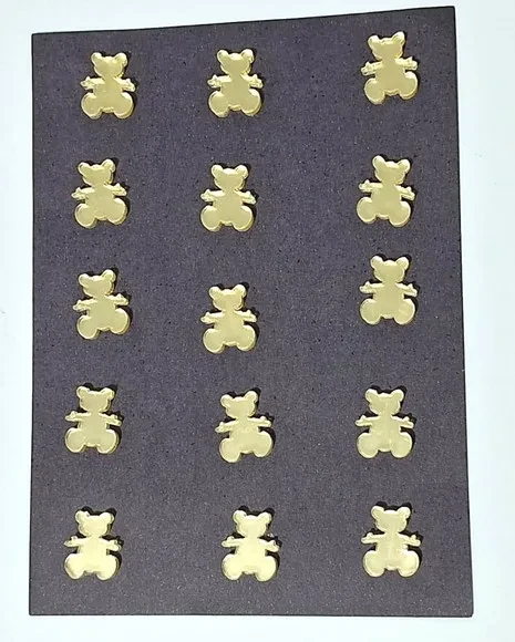 Mini Apliques Urso Acrílico Espelhado Dourado- 2 Cartela