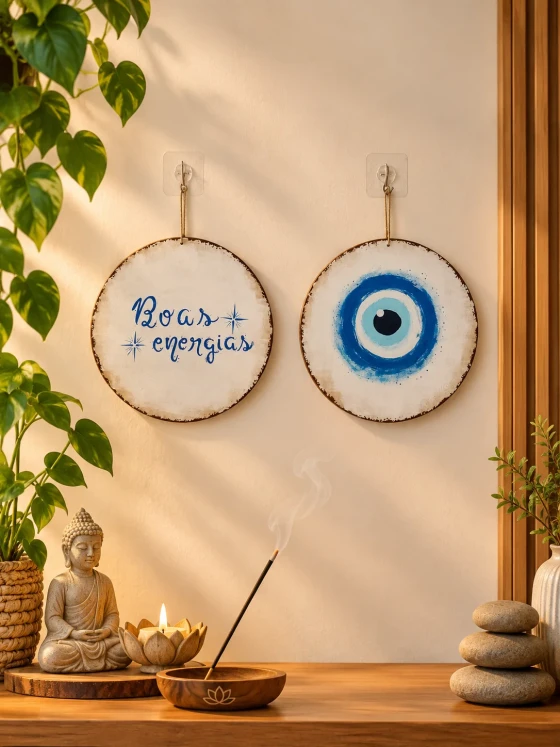 Kit 2 Placas Decorativas MDF Olho Grego Boas Energias 20cm