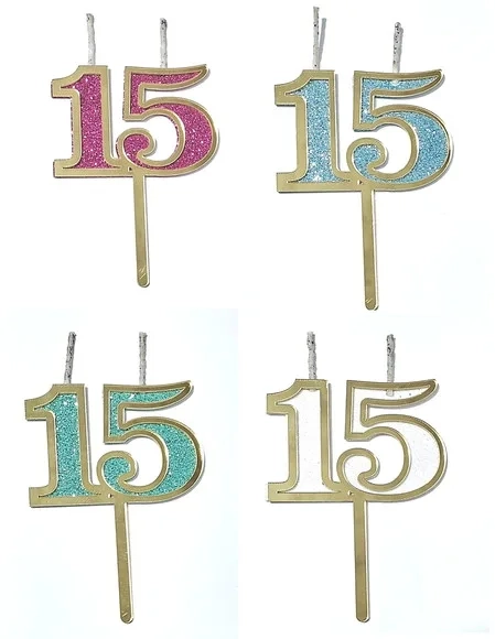 Velas 15 Anos Dourado Acrílico Pavio Magico - 1 Peça