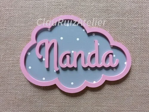 PORTA DE MATERNIDADE NUVEM COM NOME