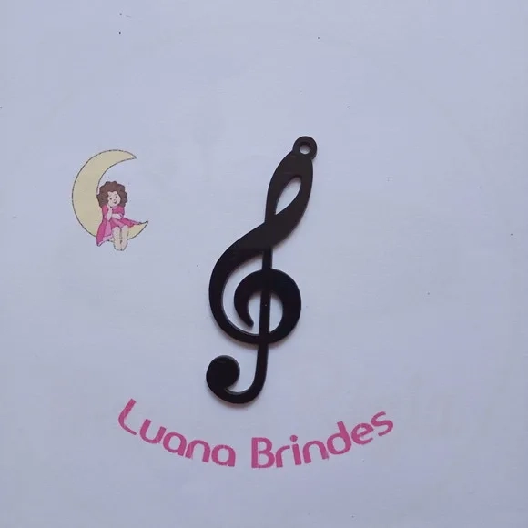 Pingente Nota Musical Preto Acrilico 7,5cm 4 Unidades