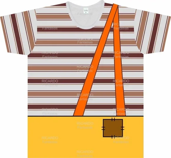 Camiseta Adulto Fantasia Garoto da Vila Listrada com Suspensorio Laranja