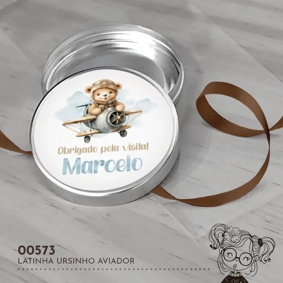 Latinha Adesivada Ursinho Aviador - 00573