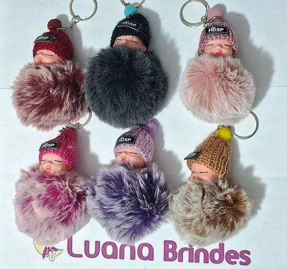 Chaveiro Boneca Pompom 7cm Pacotes com 1 Peça Variados
