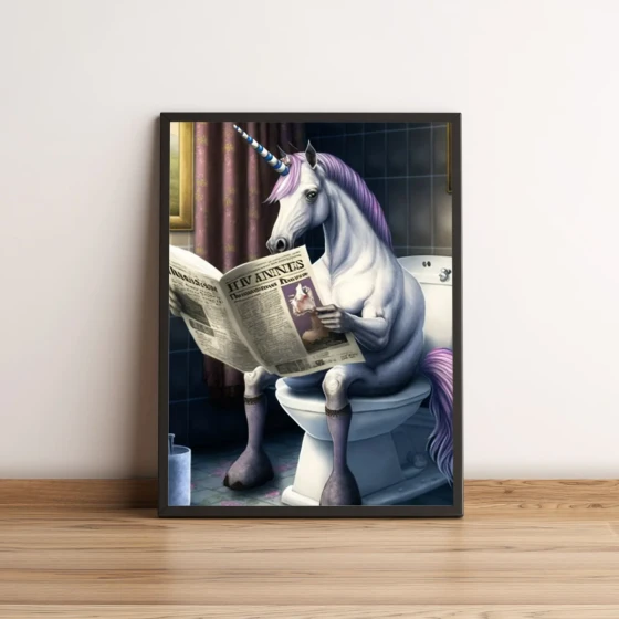 Quadro Unicórnio no Banheiro com Jornal 2588