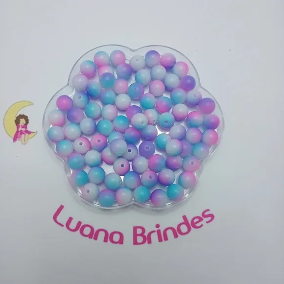 Bolinha Tie Dye Acrilica Azul Lilás 10mm Pct 100 Unidades
