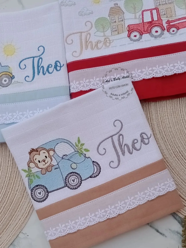 Kit Fraldas Personalizadas com Nome Bordado para Bebê, Enxoval Completo com Fraldas de Boca