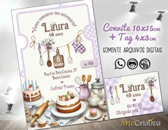 Convite Digital C/tag Aquarela Doce Confeitaria 3