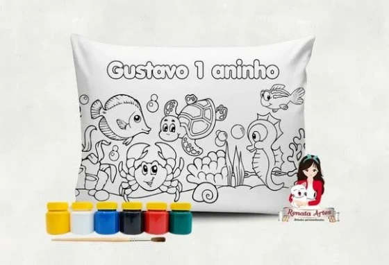 Almofada com Tinta para Colorir Fundo do Mar