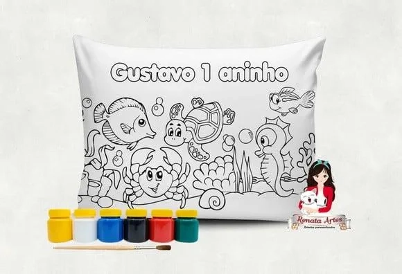 Almofada com Tinta para Colorir Fundo do Mar