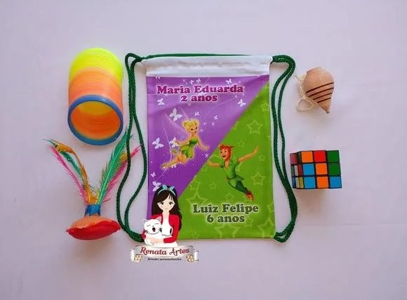Mochila Brinquedos Retrô Tema Sininho e Peter Pan