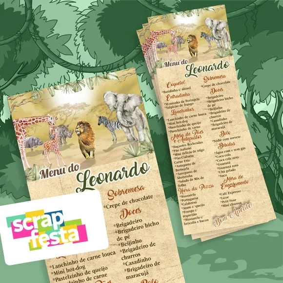 Menu Cardápio Personalizado Festa Safari