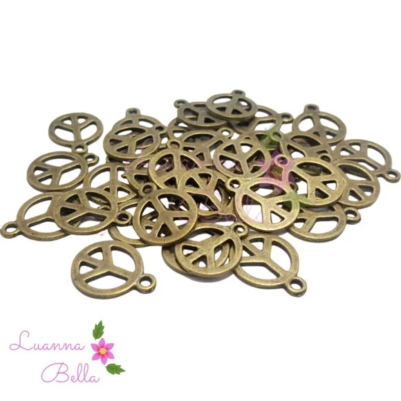 Pingente da paz de metal dourado - pact. c/15 unds