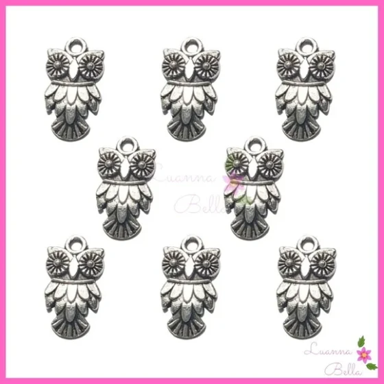 Pingente de Coruja de Metal Prata - pct c/10 unid