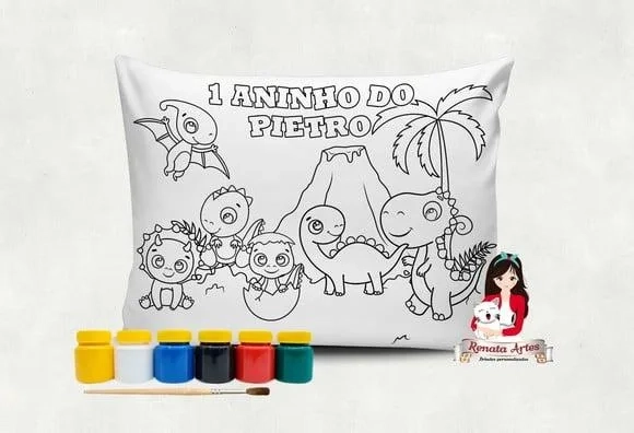 Almofada com Tinta para Colorir Dinossauros Baby