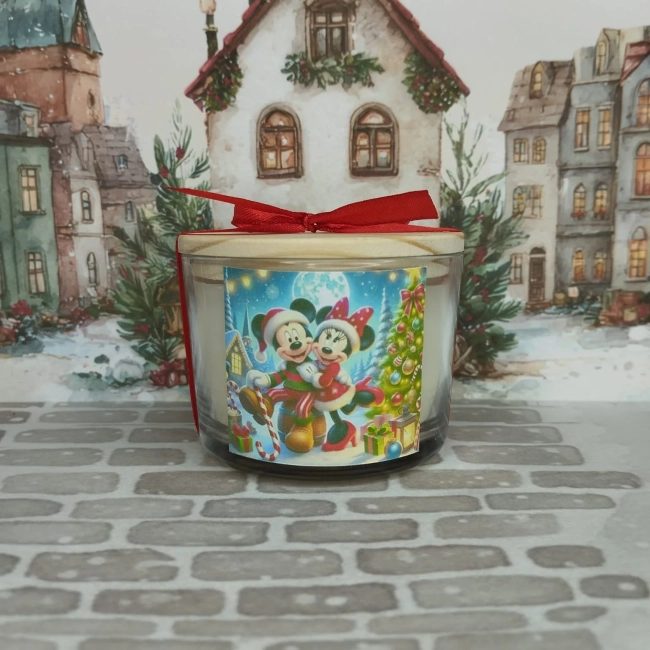 Vela Aromática no Copo Personalizada Natal Mickey e Minnie , Trabalhamos com outros temas - Informar  tema no chat