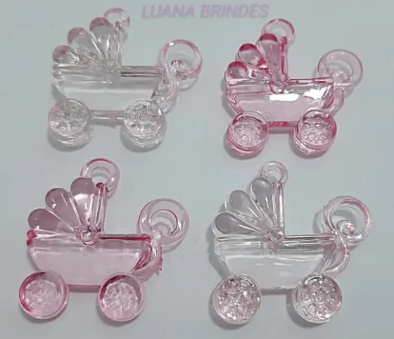 Pingente Carrinho de Bebê de acrílico 3cm Pct 15 Unidades