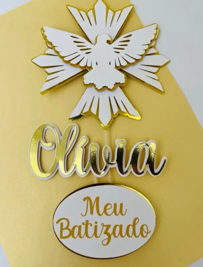Topo de Bolo Espírito Santo para Batizado Primeira Comunhão e Crisma Personalizado