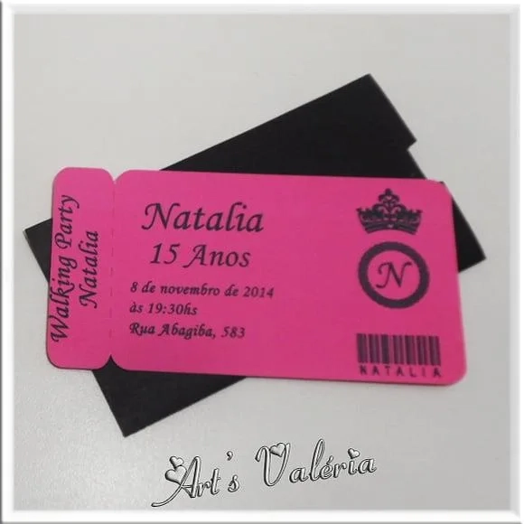 Convite Ingresso 15 Anos - 5cmx9cm