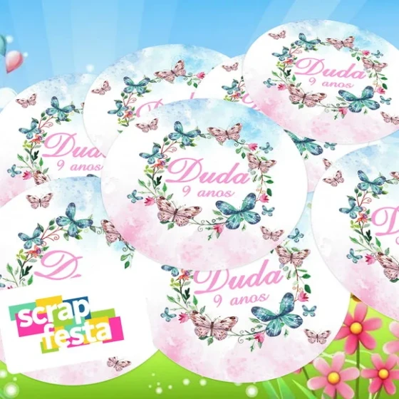 Adesivo 5 cm Redondo Personalizado Jardim Encantado Aquarela