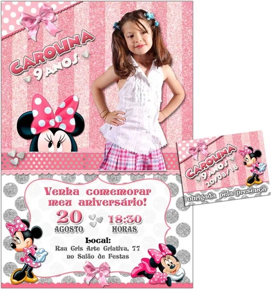CONVITE DIGITAL C/TAG Minnie Rosa Glitter