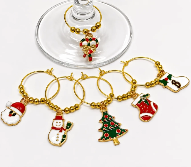 Marcadores identificador de taça natalinos esmaltados - kit com 6 aros Natal/ mesa posta ( escolha o modelo)