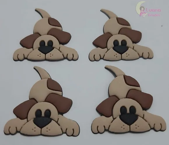 Aplique Cachorro Marrom de Borracha - Pct C/7 Unidades