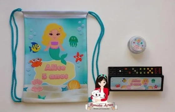 Lembrancinha Personalizada Sereia Mini Kit Jogos na Mochila
