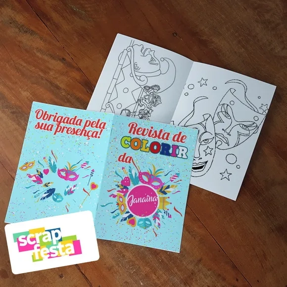 Revista Colorir + Giz de Cera Festa Carnaval
