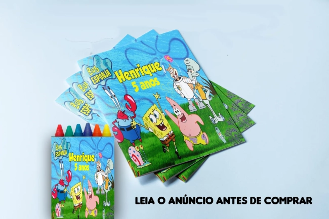 Revista para colorir  com Giz de cera Personalizado Bob Esponja