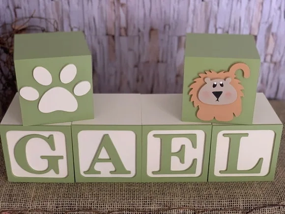 Tema Safari Cubos Personalizados em MDF para Qarto de Bebê 10x10cm
