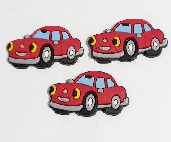 Aplique Carro Vermelho Emborrachado- 6 Peças