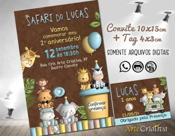 Convite Digital C/tag Safari Menino Massinha 2