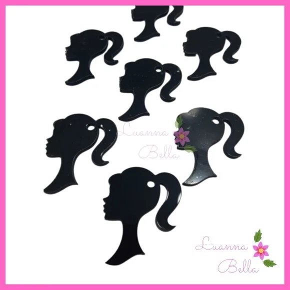 Pingente da Barbie de Acrílico Preto- Pct c/6 unds