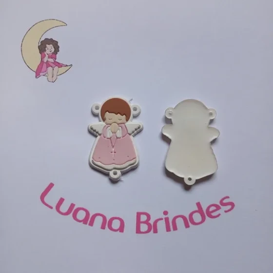 Entremeio Anjinho Rosa Claro Fundo Branco 5cm Pct 4 Unidades