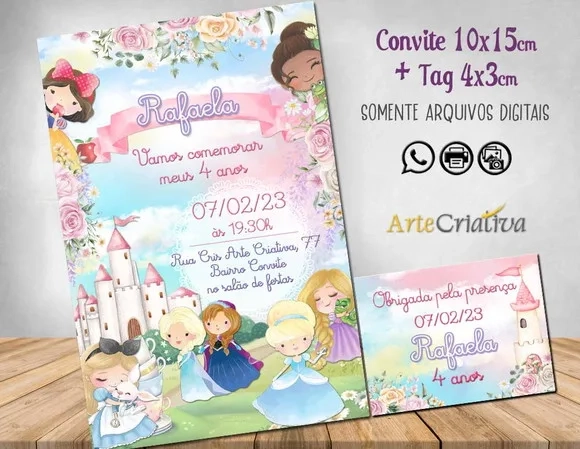 Convite Digital C/tag Princesas Cute 2