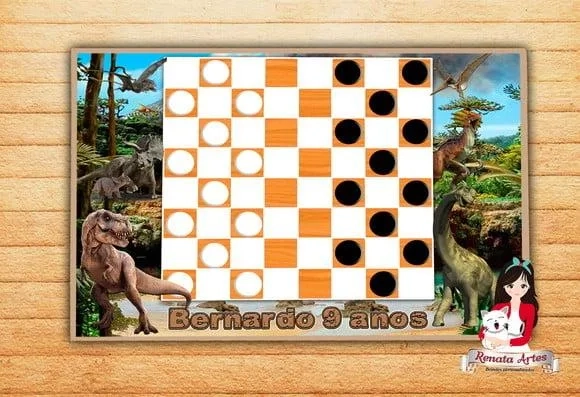 Jogo de Damas Personalizado Dinossauros