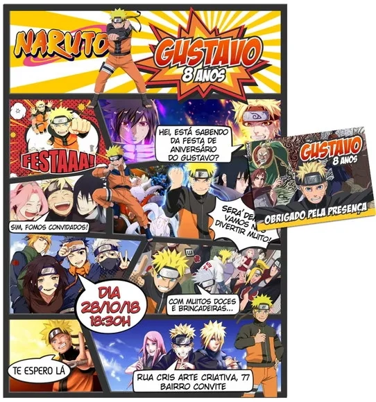 CONVITE DIGITAL C/TAG Naruto Quadrinho