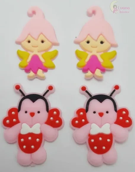 Apliques Fadinha e Joaninha de Borracha - Pct C/6 Unid
