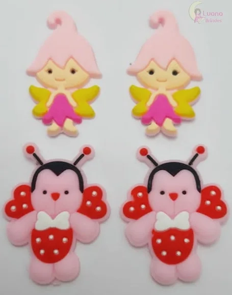 Apliques Fadinha e Joaninha de Borracha - Pct C/6 Unid