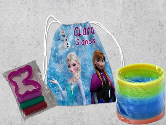 Kit Mochilinha + Mini Massinha de modelar e Mola Maluca Frozen