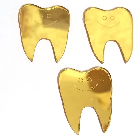Aplique Dente Acrílico Espelhado 3,5cm - 6 Unidades